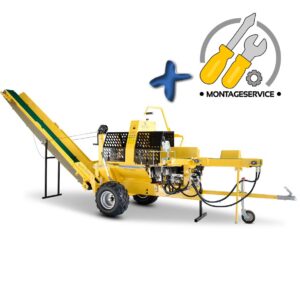 bamato 20 to sägespaltautomat wpo 400pro mit förderband | 8,3 kw motorleistung | spaltkraft 20t | 6 fach spaltkreuz | atv reifen | holzspalter sägespalter benzin 20 tonnen